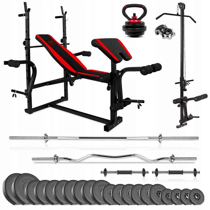Siłownia Sapphire 123kg Zestaw kulturystyczny Ławka gryfy Obciążenia hantle