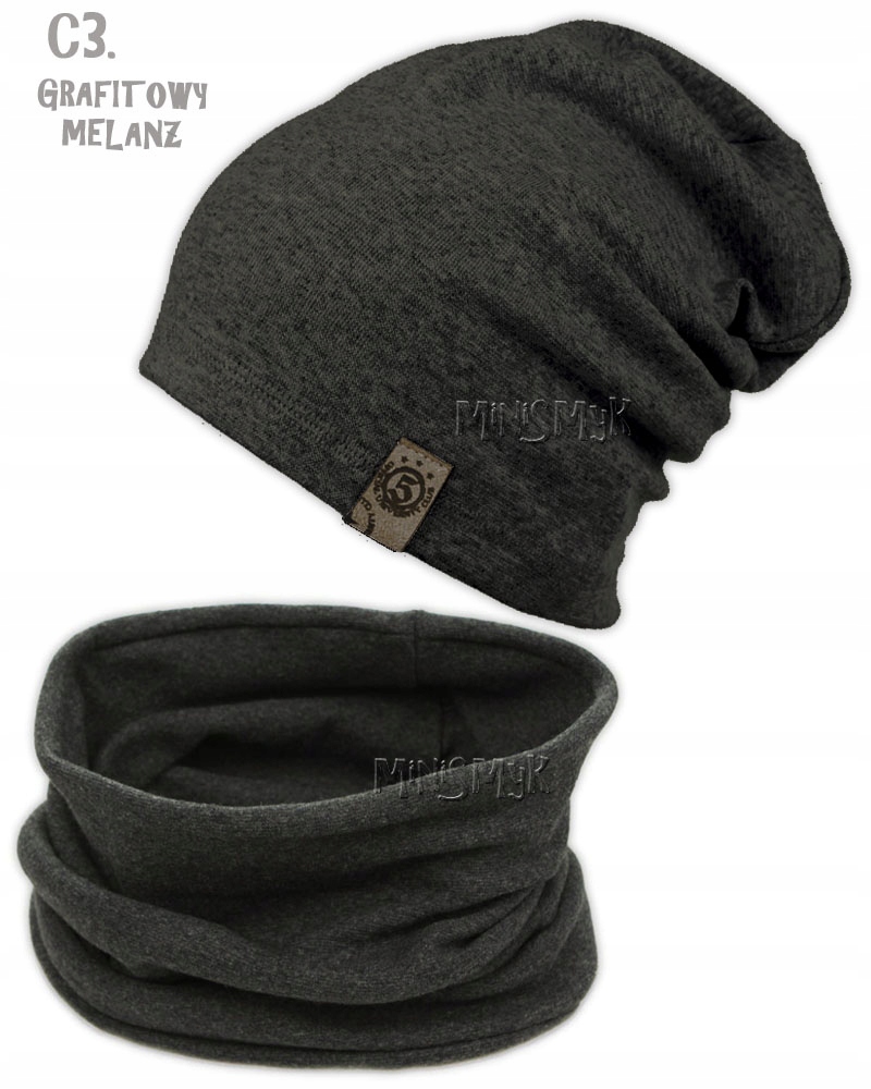 Grafitowy Komplet PODWÓJNY CZAPKA + TUBA komin jesień wiosna r. XL Marka inna