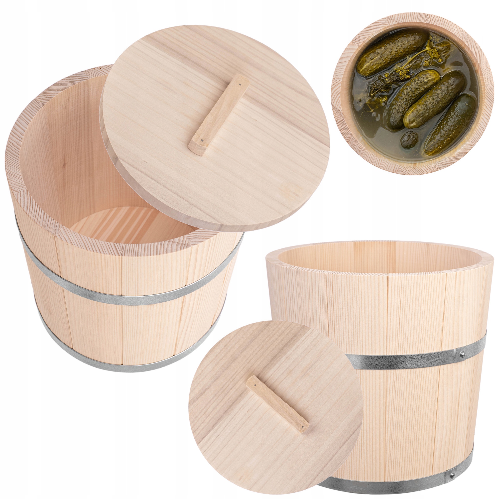 Košík Na Kysnutie Kapusty 15L Drevený Uhorkový Pevný Hrniec Prírodný