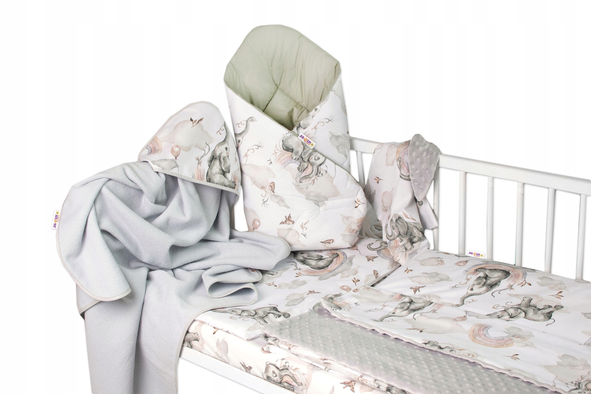 6D dielna výhod. ada s darčekom pre bábätko,120x90 Slon a dúha, biela/olivová
