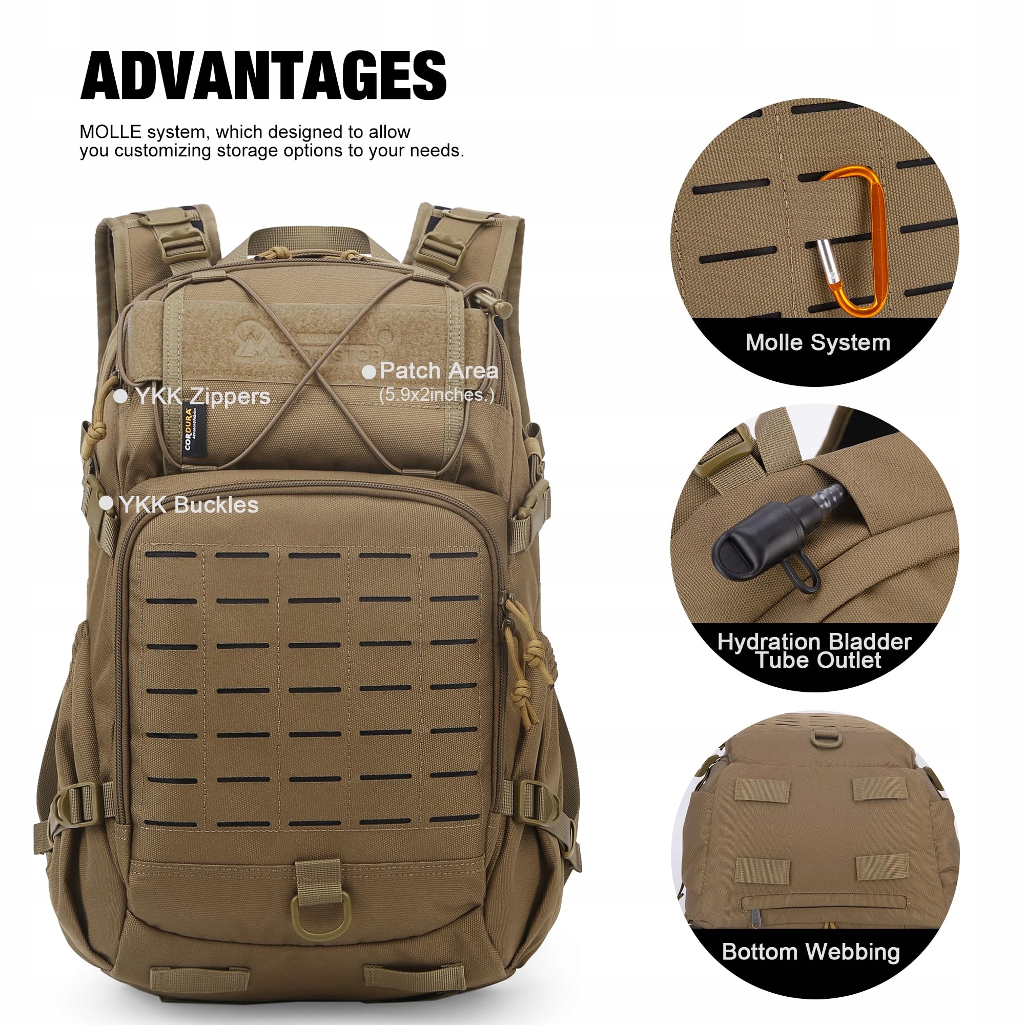 MARDINGTOP Plecak Taktyczny 25L Wojskowy Męski Outdoor Trekking Cordura — miniatura 3