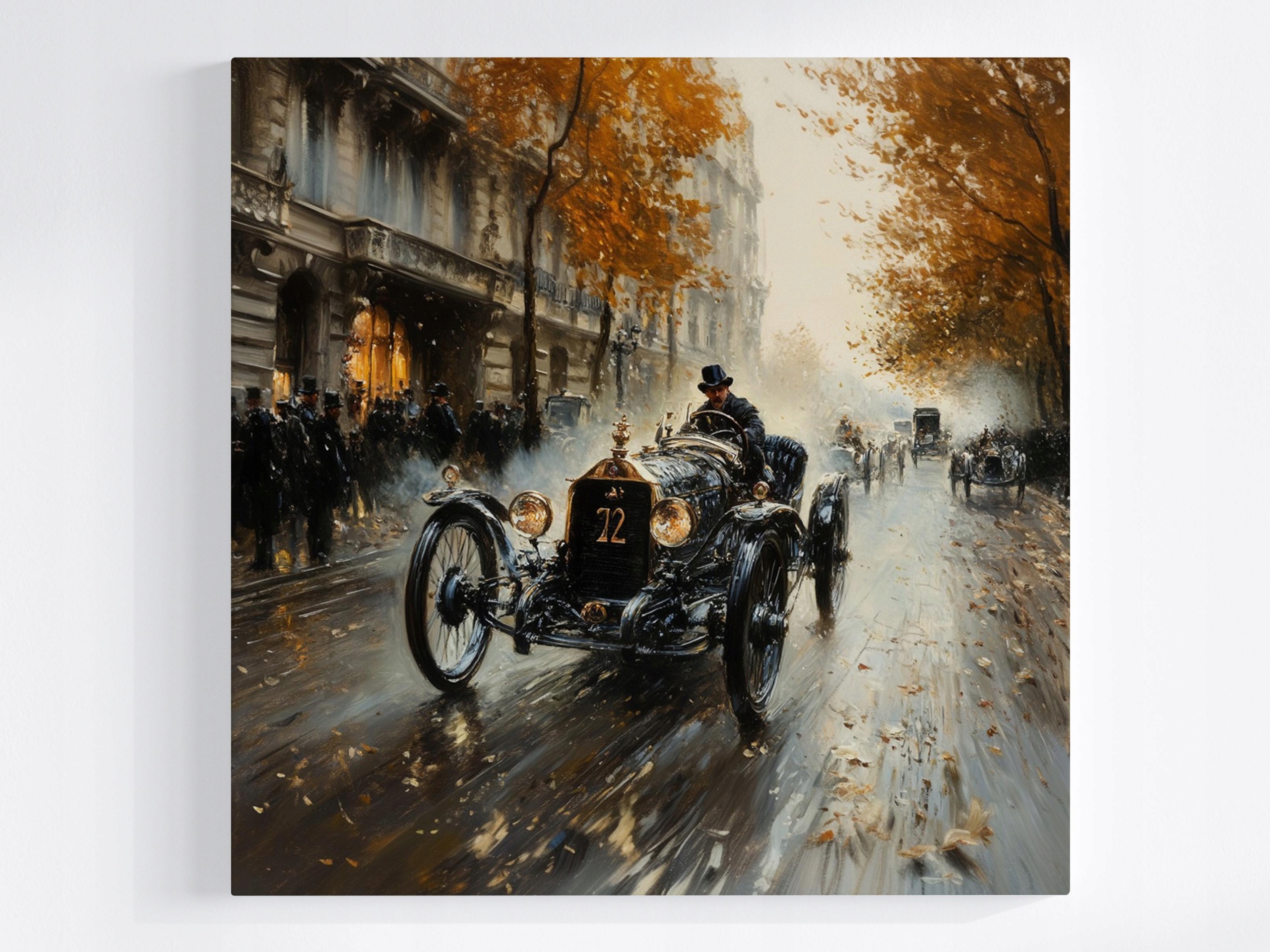 Obraz Na Plátně Canvas Retro Auto Pouliční Závod Lidé Město 80x80