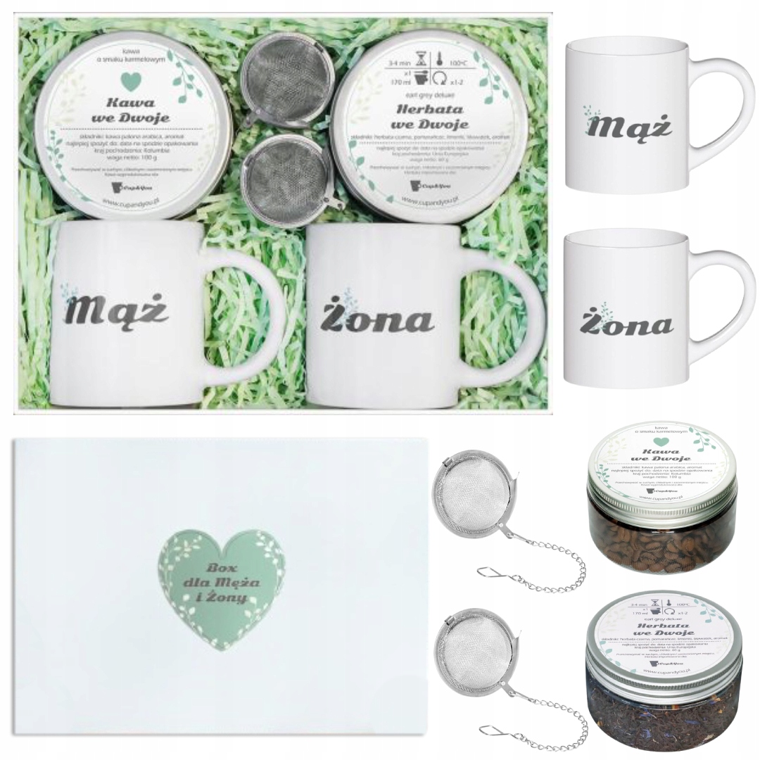Levně Dárková sada s kávou a čajem pro manžela a manželku, dárek s příslušenstvím