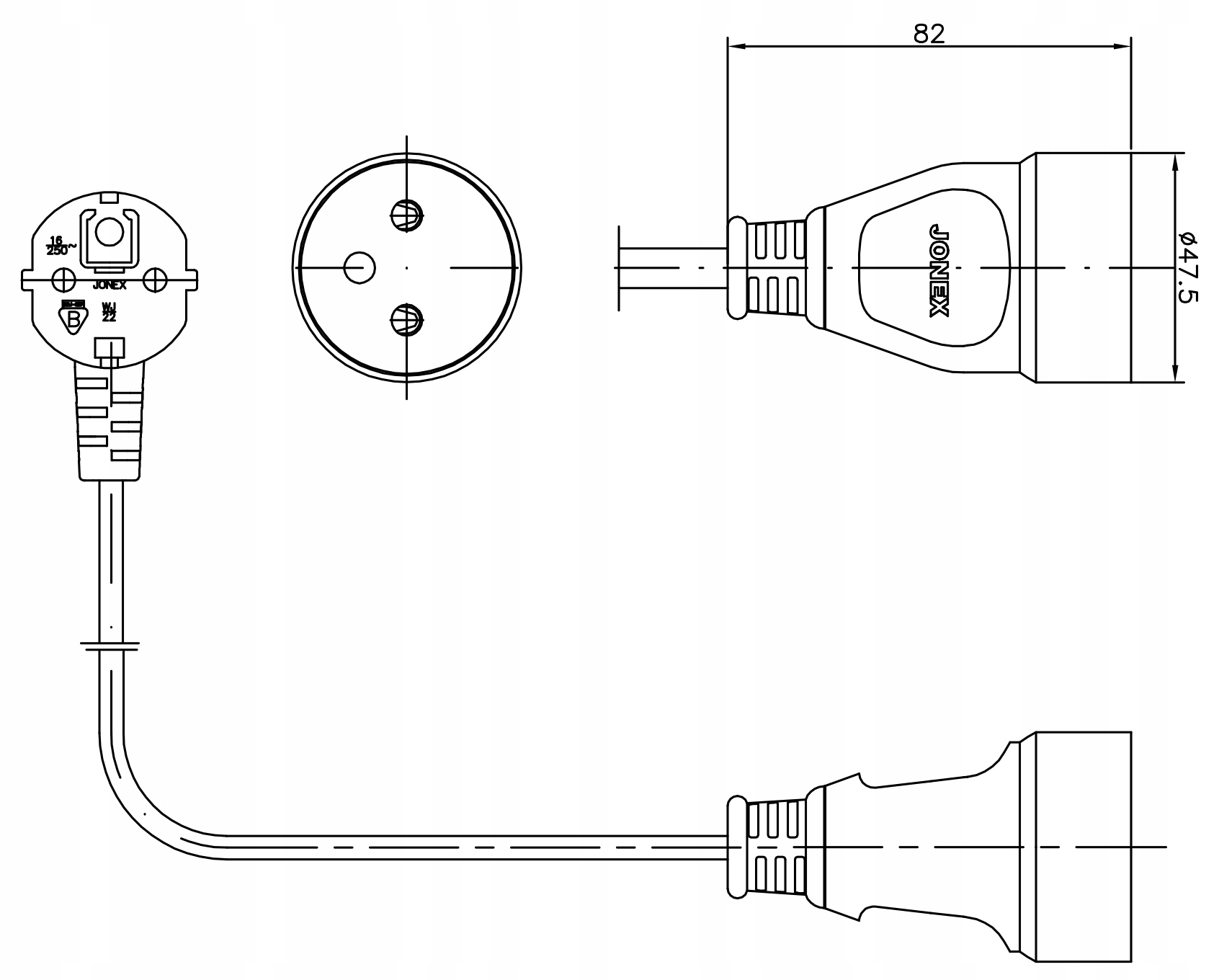 Przedłużacz pojedynczy z uziemieniem 3x1 2m czarny Typ pojedynczy