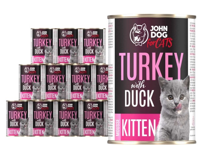 Karma mokra dla kota kociąt indyk i kaczka John Dog For Cats 12 x 400 g