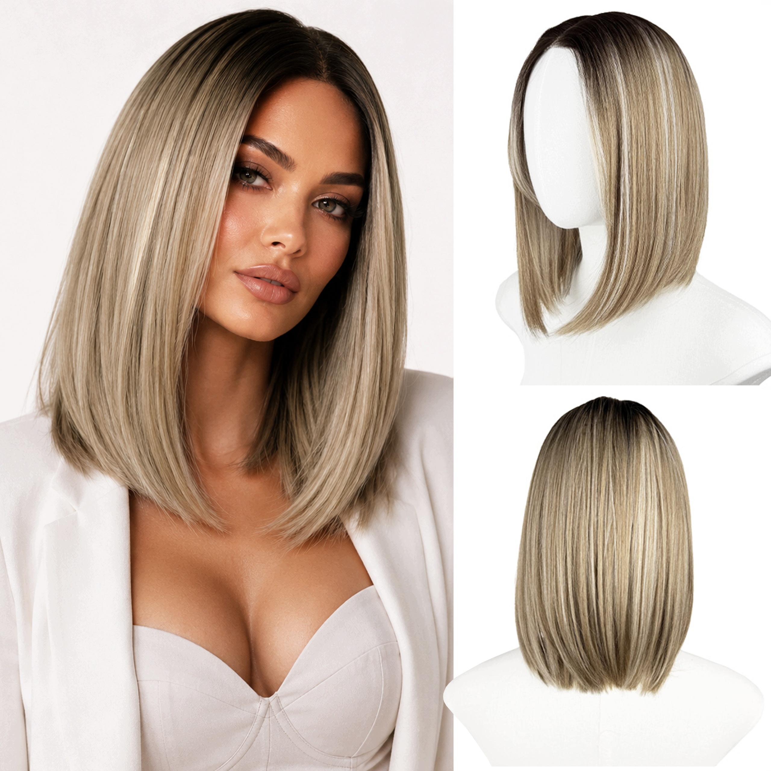 Peruka Syntetyczna Bob Premium Lace Front prosta krótka ok.35 cm Odrost