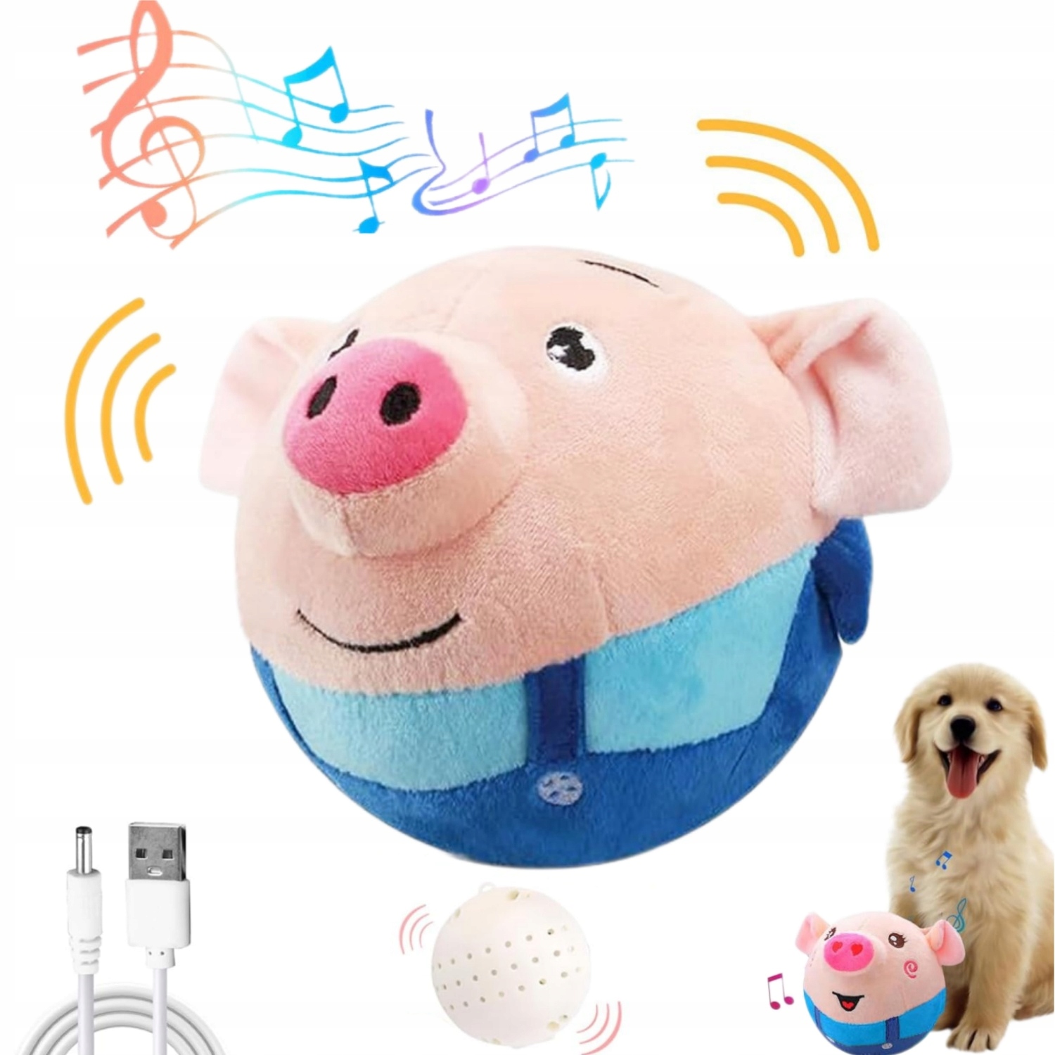 Plyšová Hračka Modré Interaktivní Skákací Prasátko Pro Kočky A Psy