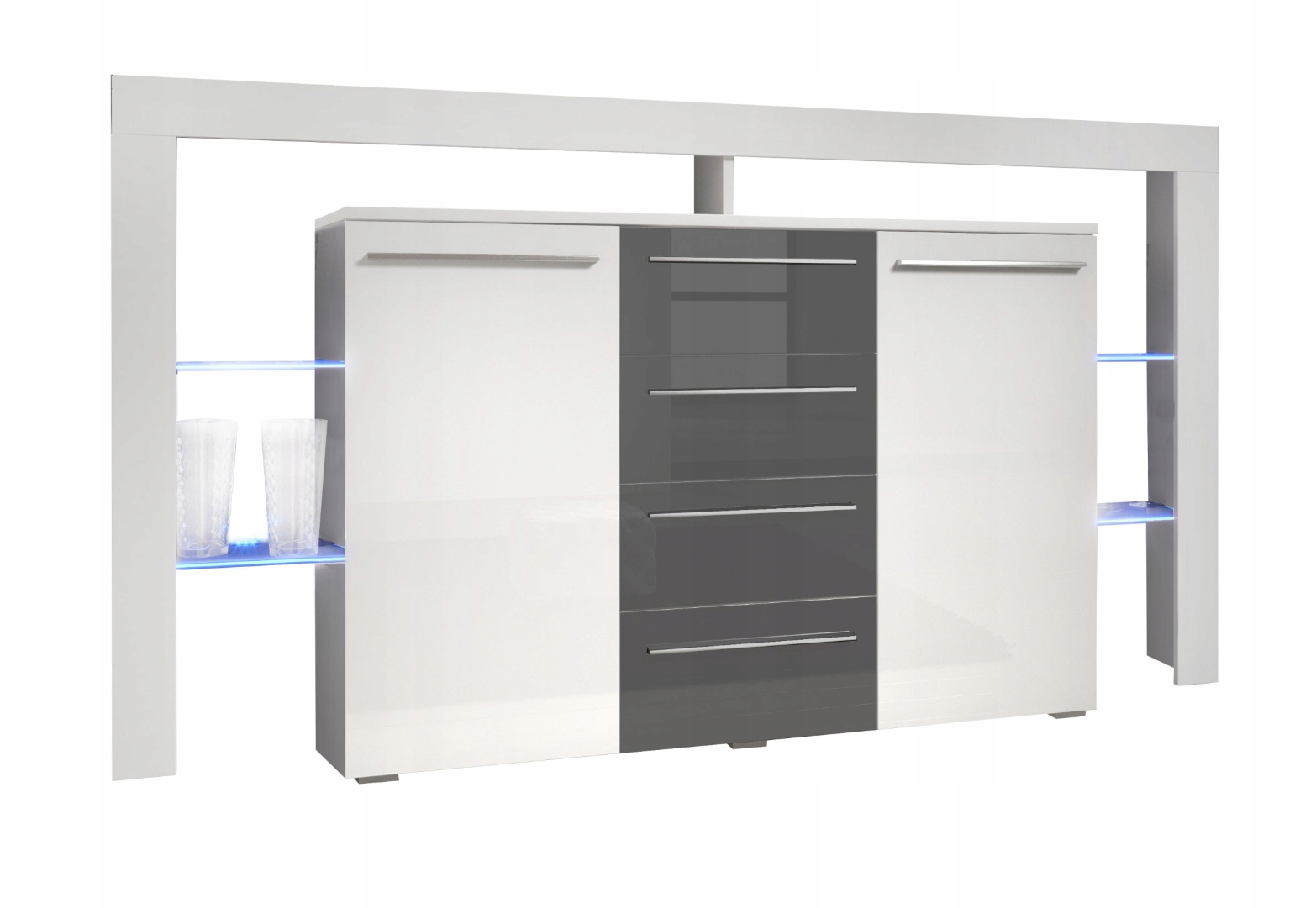 Komoda 170cm + led Szary połysk RIKI 2 KM