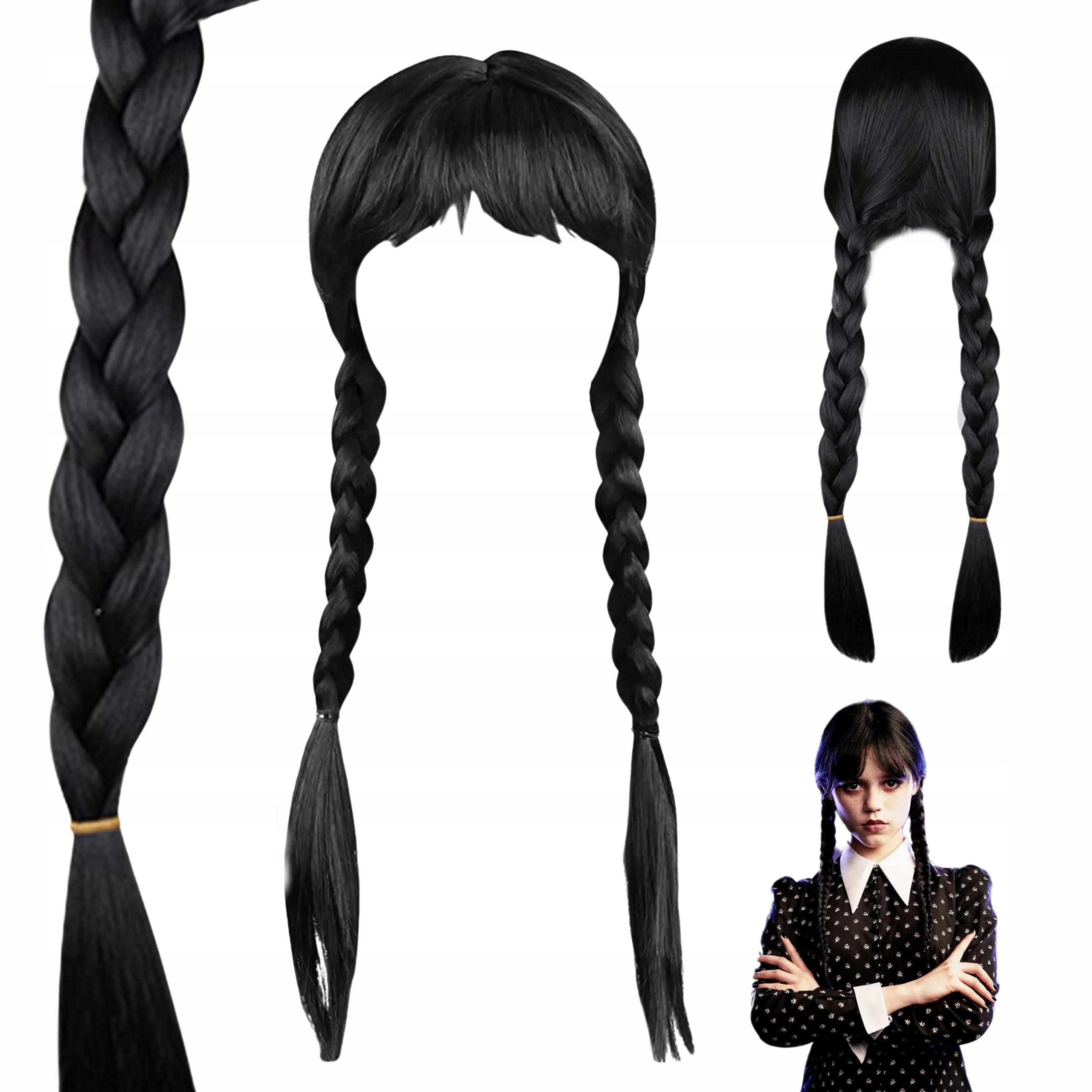 ПАРИК WEDNESDAY ДЛИННЫЕ ВОЛОСЫ ЧЕРНЫЕ КОСЫ ТОЛСТЫЕ ДЛИННЫЕ ADDAMS FAMILY PE