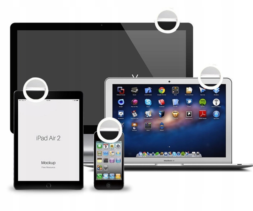 MINI LAMPA LED PIERŚCIENIOWA SELFIE NA TELEFON TABLET Model Biała z akumulatorem