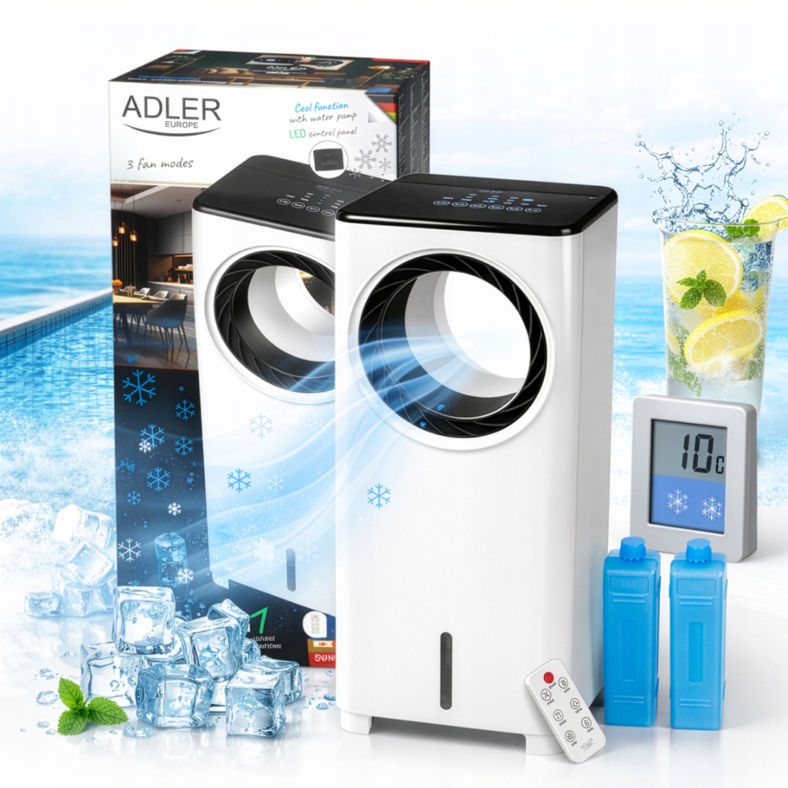 Klimator Bezśmigłowy 3w1 Chłodzi Nawilża Oczyszcza Pilot Timer