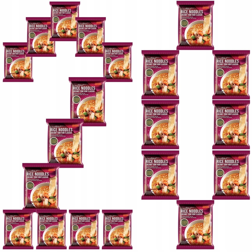 20 x Thajská polévka s příchutí krémových krevet Tom Yum Rýžové těstoviny 55 g Mama