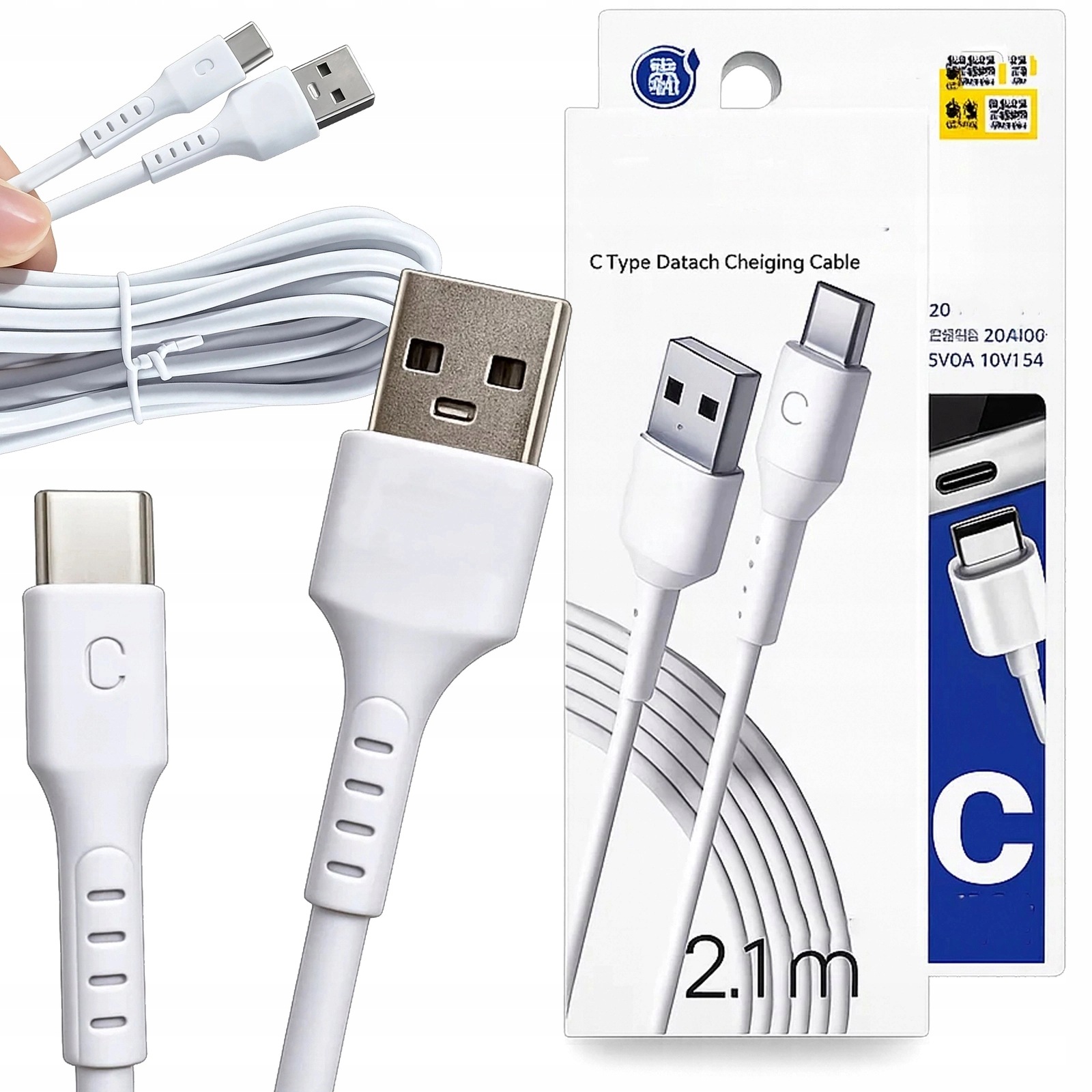 Kabel Usb-c Typ C Przewód Ładowanie Transfer 2,1M Quick Charge Długi 210 CM