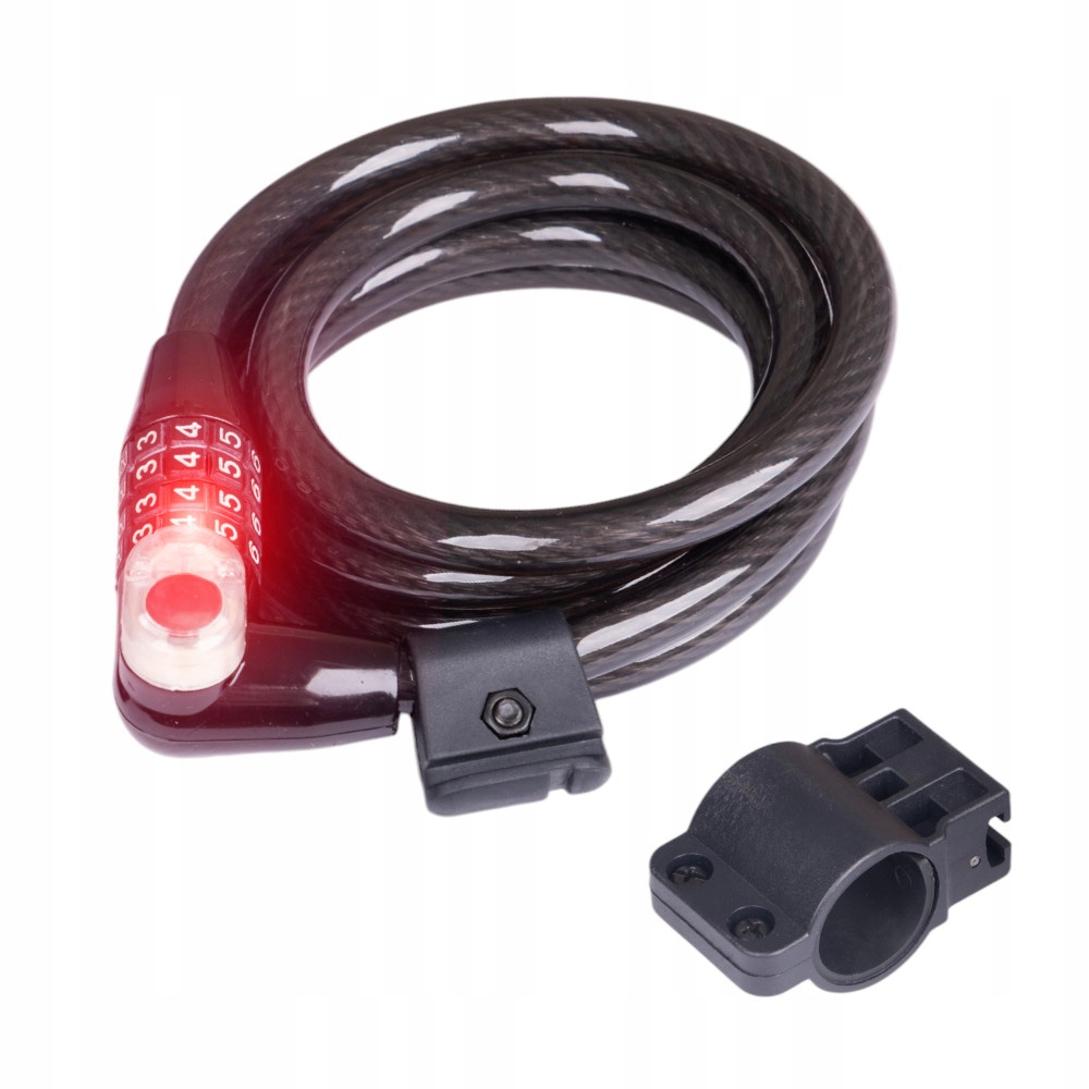 Mocne Zapięcie Rowerowe Spiralne Zamek Szyfrowy W-tec Bahrand 180CM Led 12M