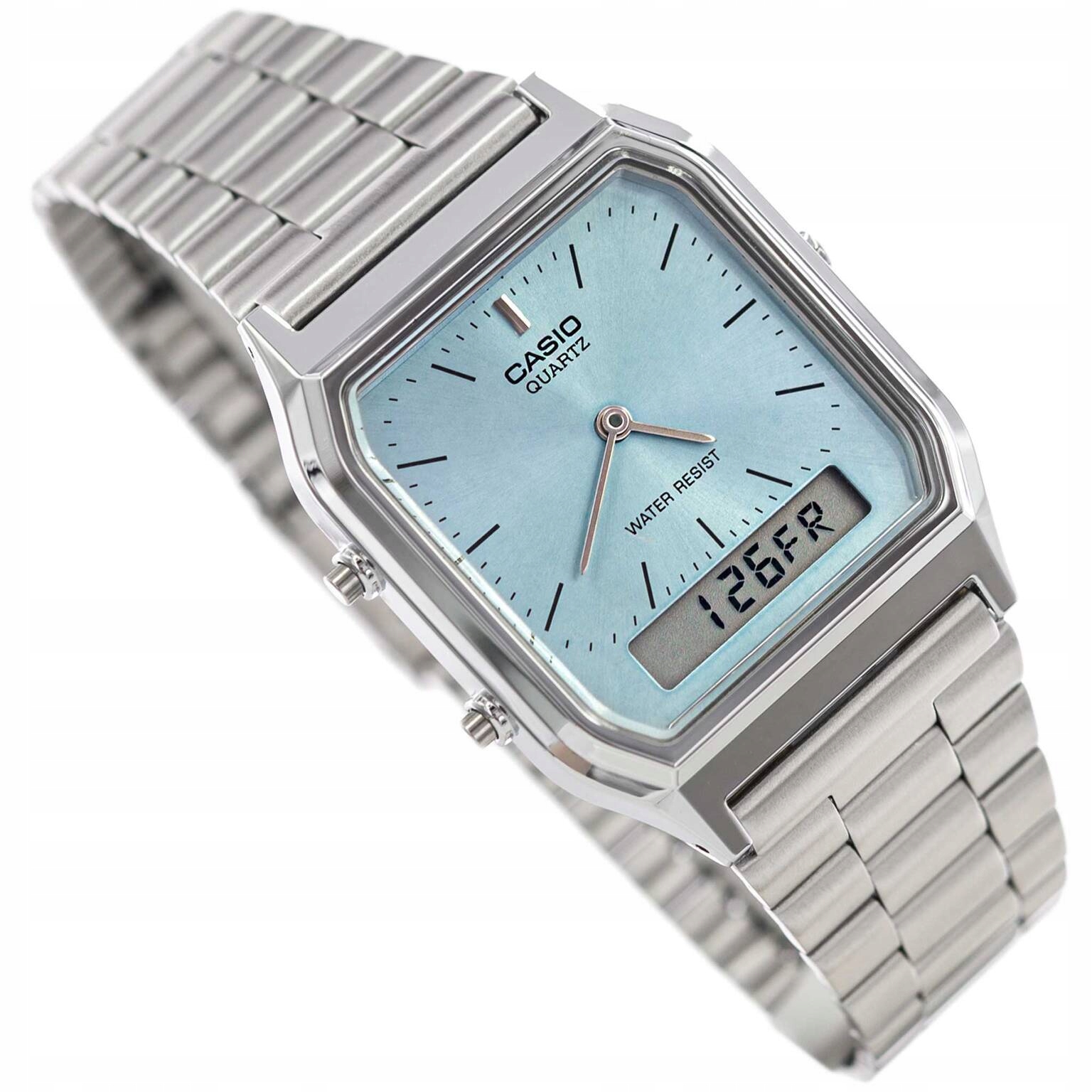 Pánské Hodinky Casio AQ-230A 2A1 Vintage Stříbrné Datumovka Stopky Klasické