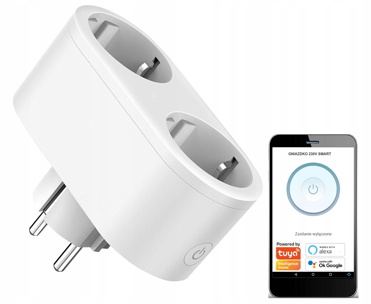 Inteligentne Podwójne Gniazdko Wifi SMART Tuya 16A