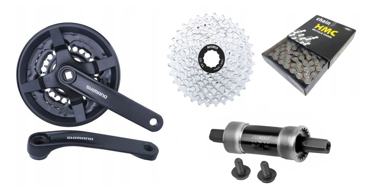 Napęd 3x8 Korba Shimano 42z Kaseta 8 Sunrun Łańcuch +Suport Neco
