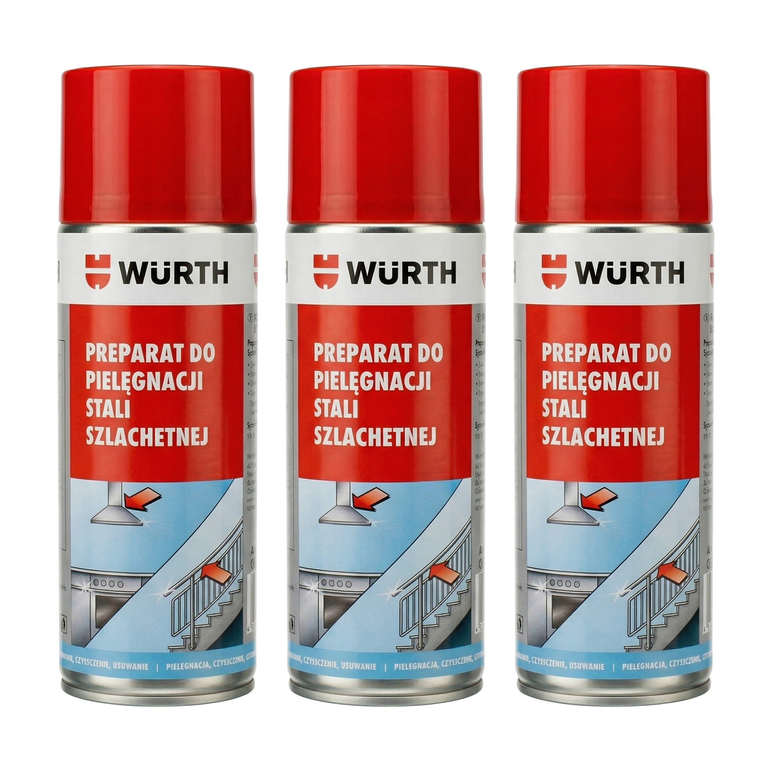 Wurth Preparat spray do pielęgnacji i czyszczenia stali nierdzewnej 3 szt