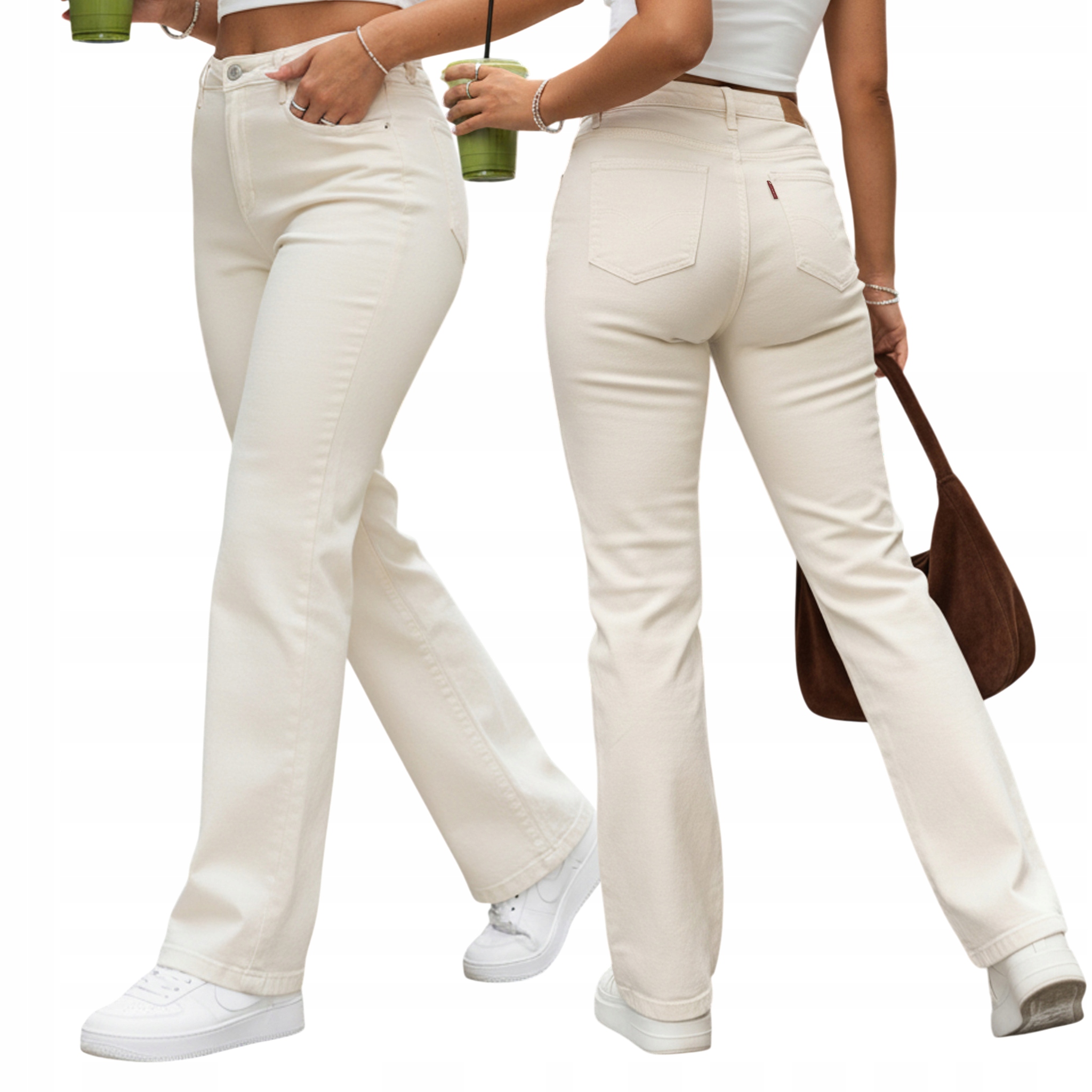 Jeansy damskie z wysokim stanem o prostym kroju ecru UY2912 36