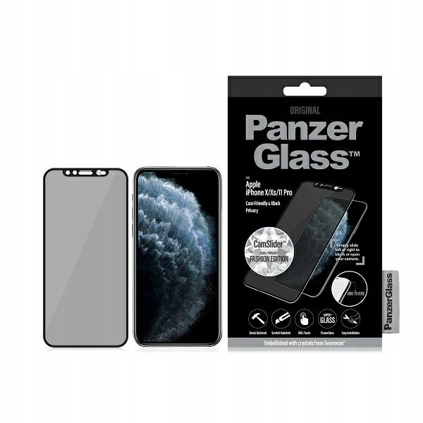 Szkło hartowane do iPhone X PanzerGlass CamSlider Swarovsky Czarne