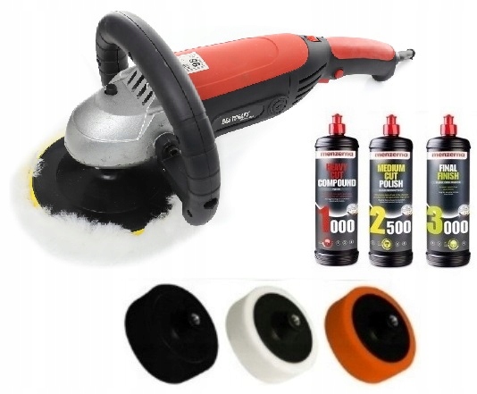 Polerka samochodowa 2400w + MENZERNA + GĄBKI FUTRO