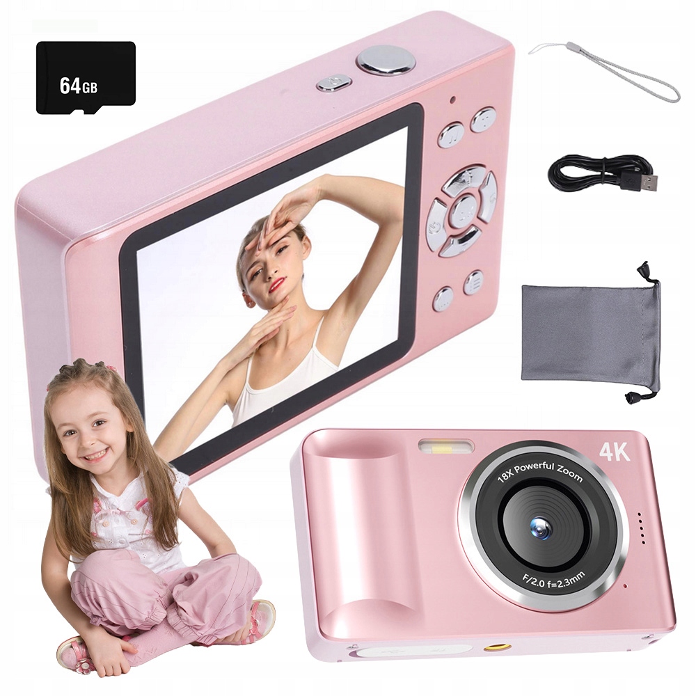 4K Digitální Fotoaparát Hd 6144×4912 64MP Zoomem 18X Pro Děti Sd