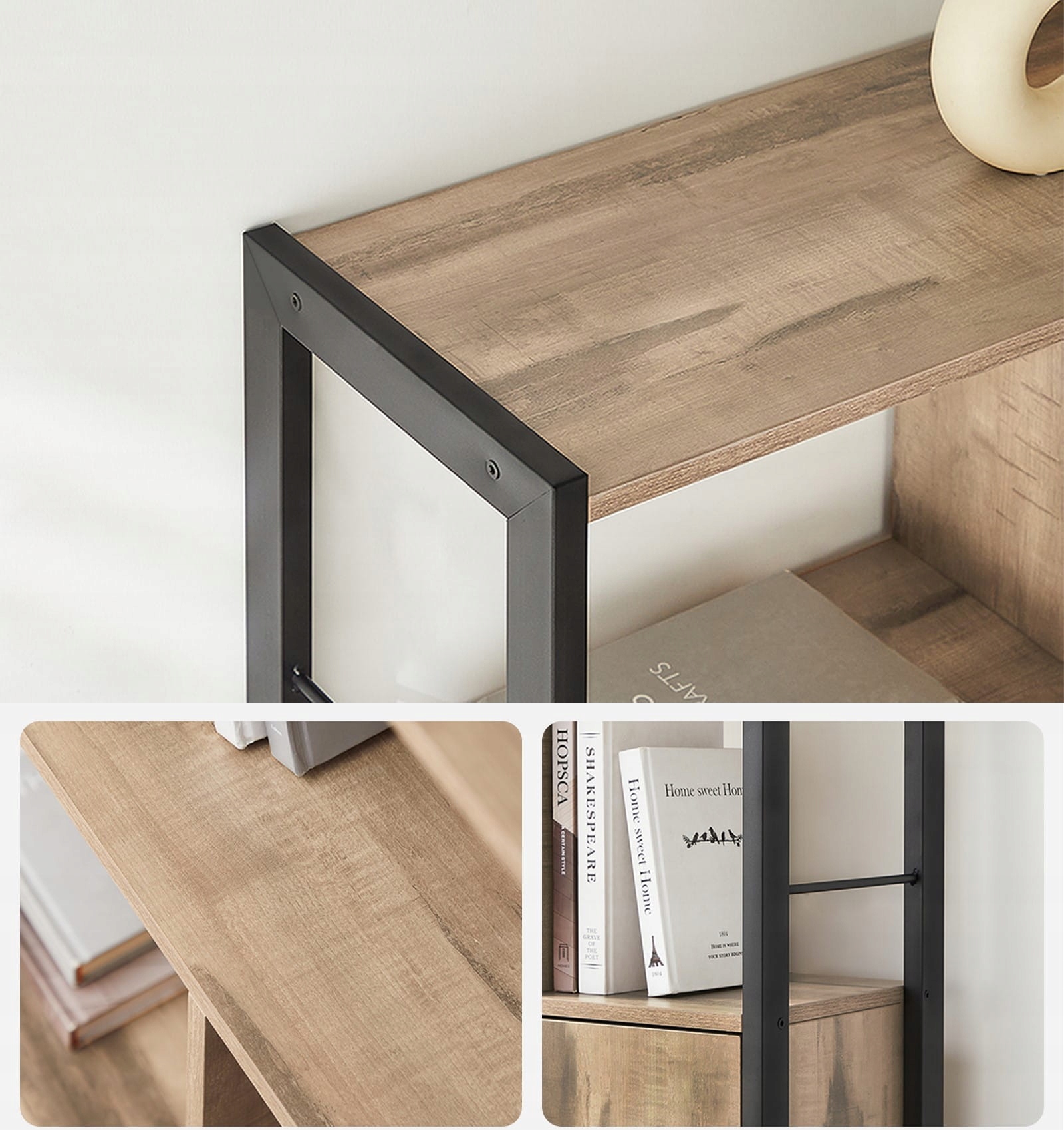 Regał z zamykaną szafką loftowy industrialny rustykalny beż Szerokość mebla 74 cm