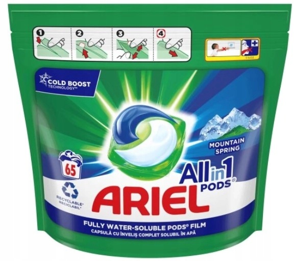 Levně kapsle na praní Ariel Mountain Spring 65 ks 3v1