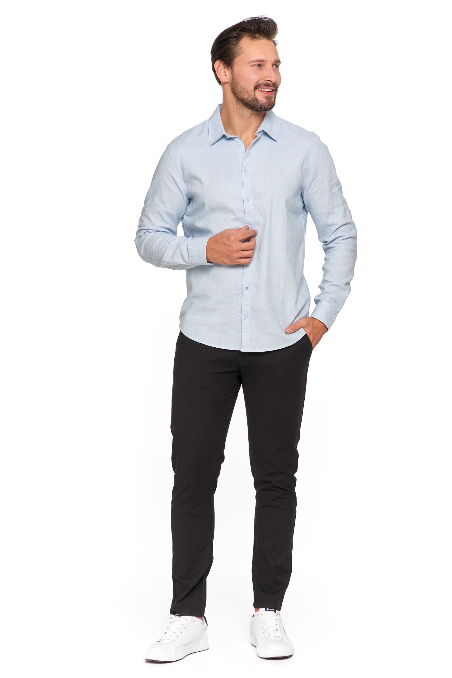 Pánská Lněná Košile S Dlouhým Rukávem Moraj Klasická Modrá Regular