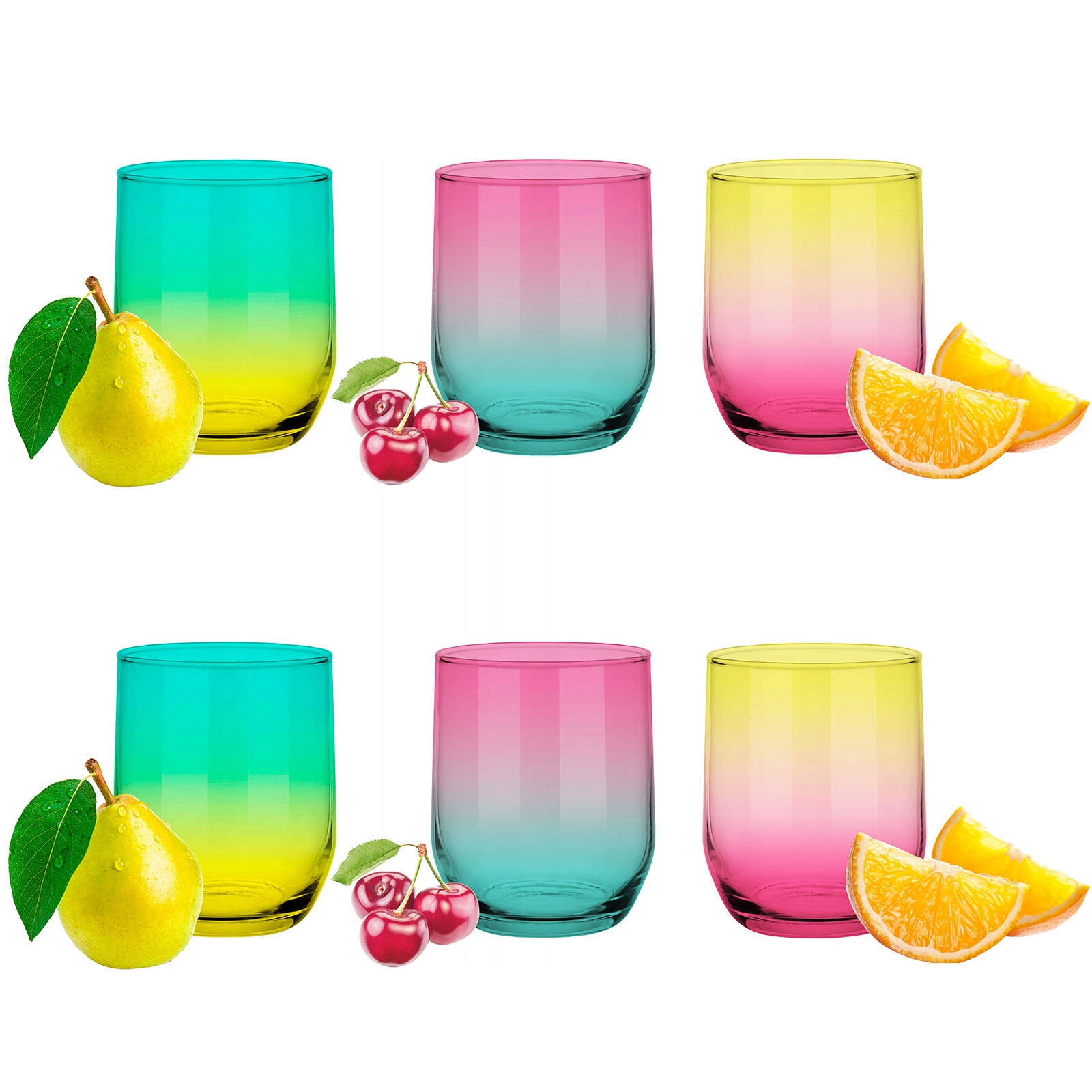 

Kpl 6 Szklanek Kolorowych 300 ml, Drinki, Soki