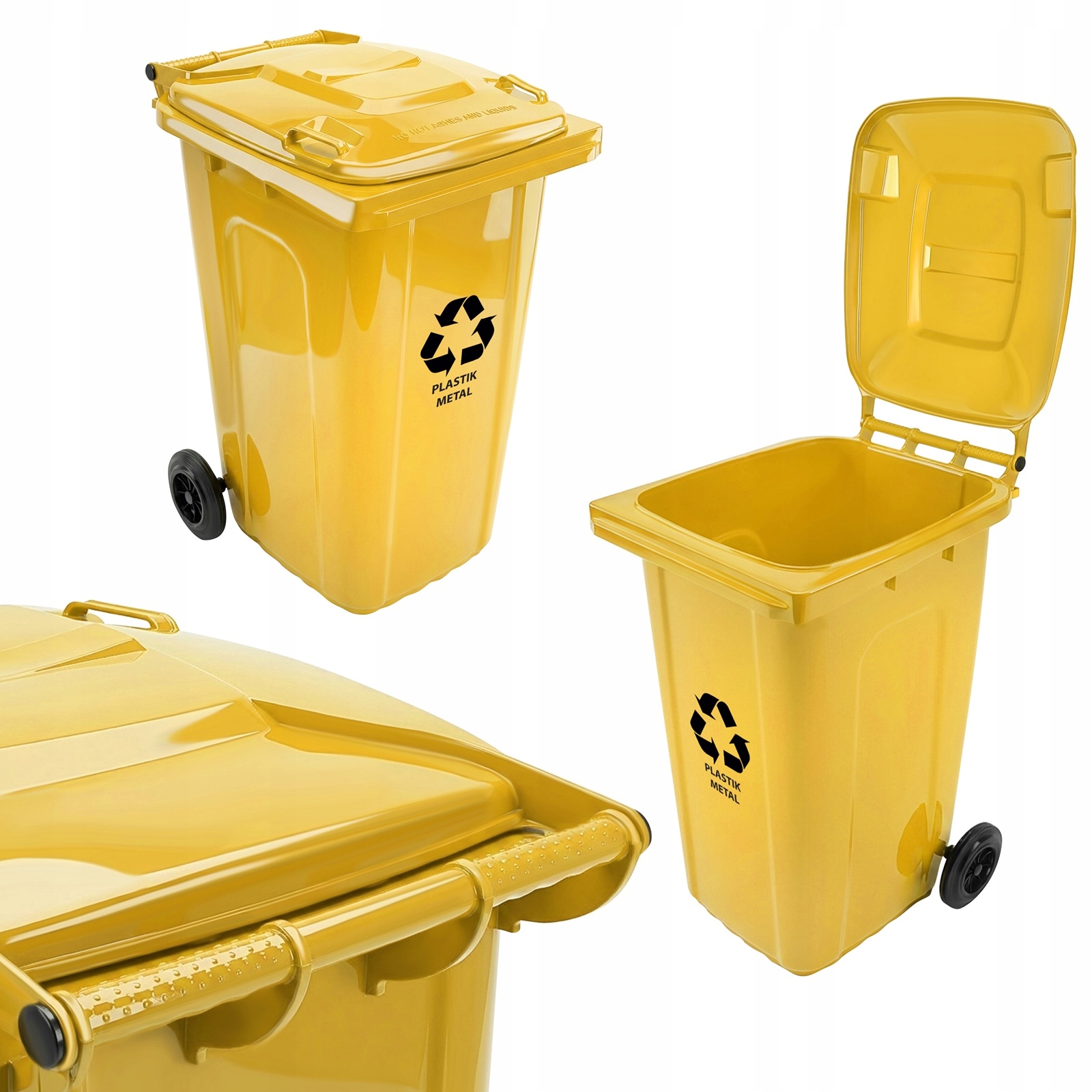 240L kontener plastik metal z nadrukiem – żółty kosz do segregacji