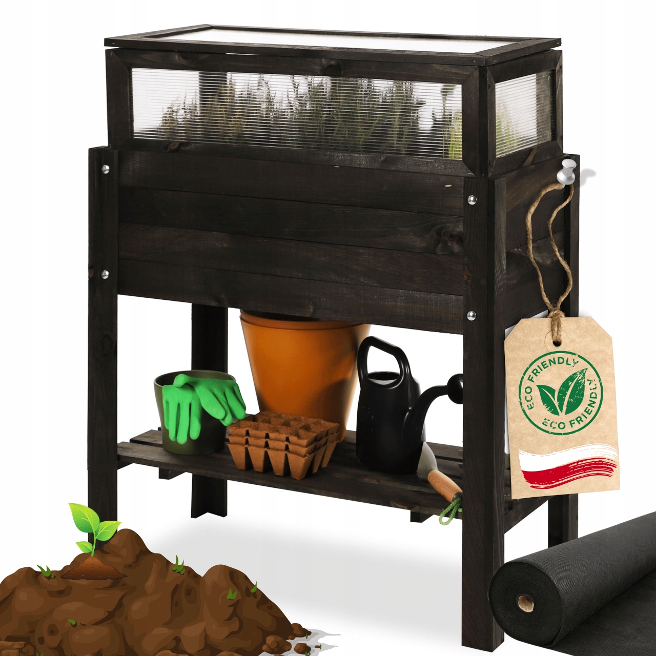 Miniskleník na nohách na balkón herbárium bylinková skrinka 80x37 Eko polička