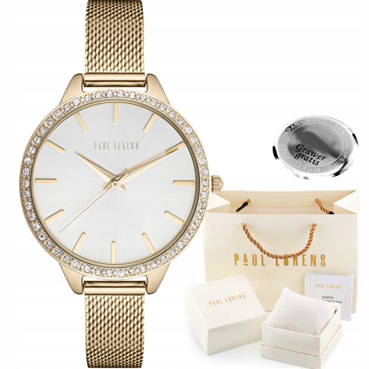Dámské hodinky Paul Lorens Lara se zirkony, pletený řemínek mesh s gravírováním