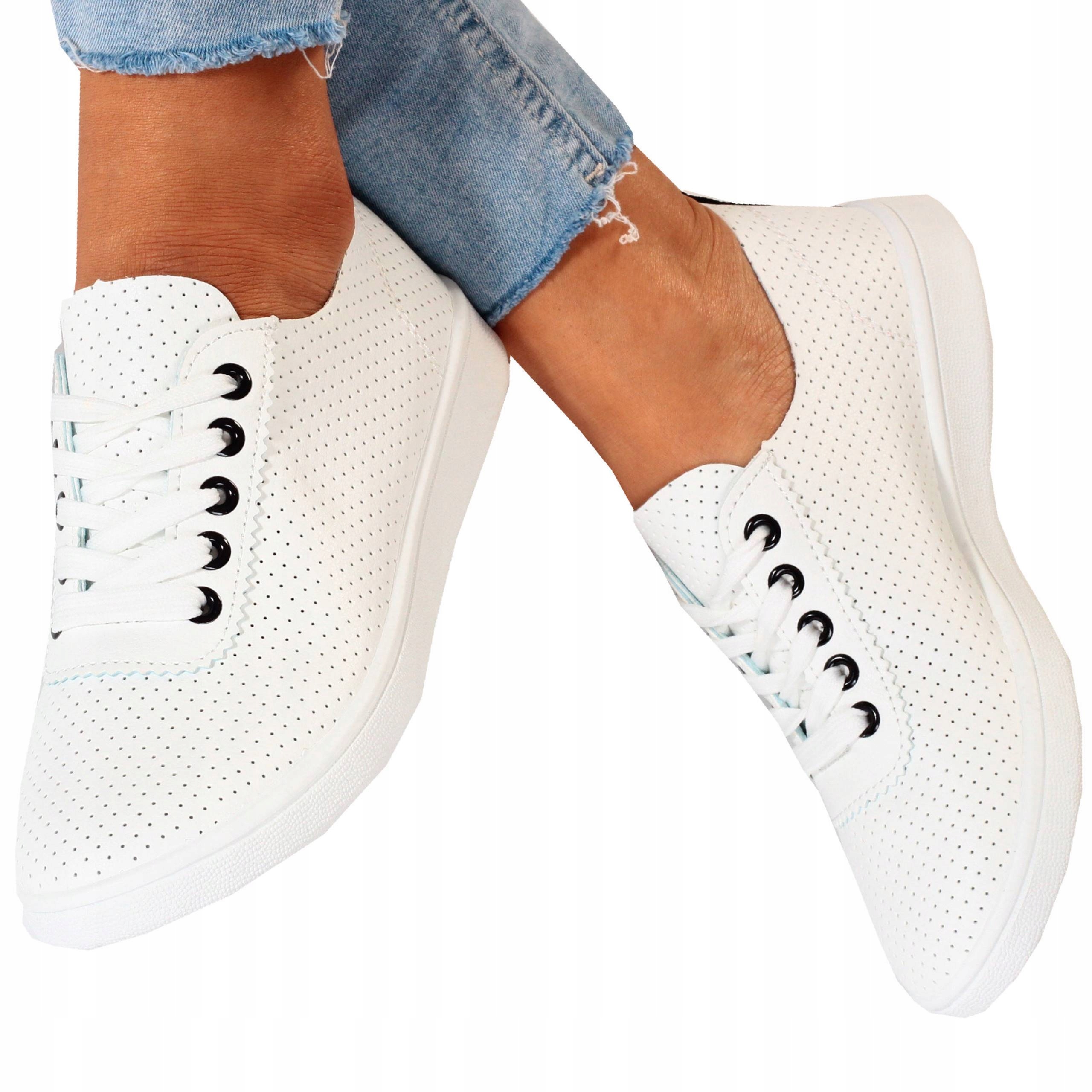 BUTY DAMSKIE OBUWIE WIĄZANE BIAŁE LEKKIE Rozmiar 39