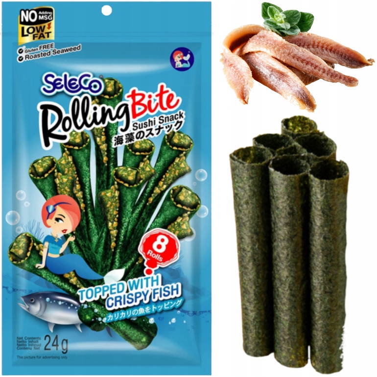 

Chrupiące Wodorosty Nori Rybne Przekąska Roll 24g