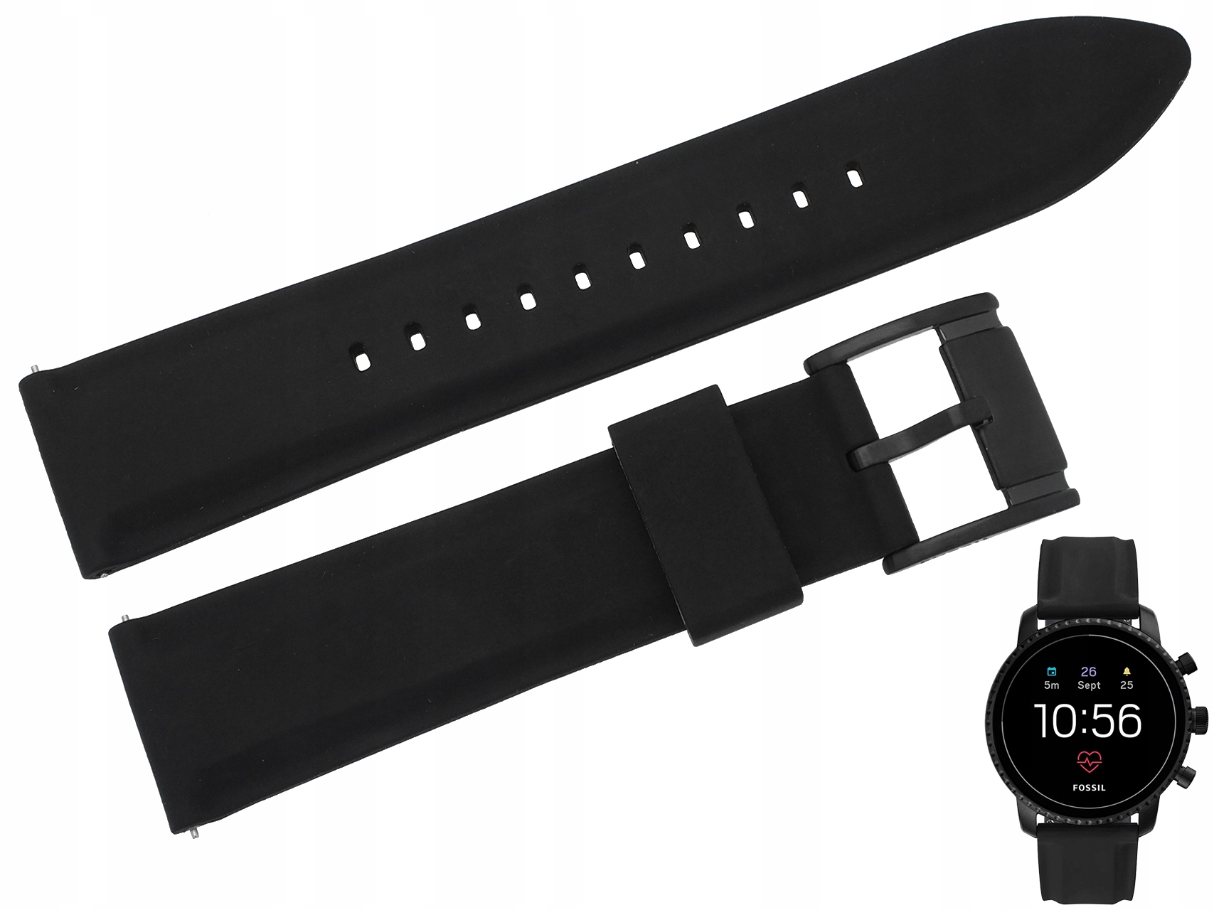 Pásek Fossil BQD1000 černý gumový 22 mm originál
