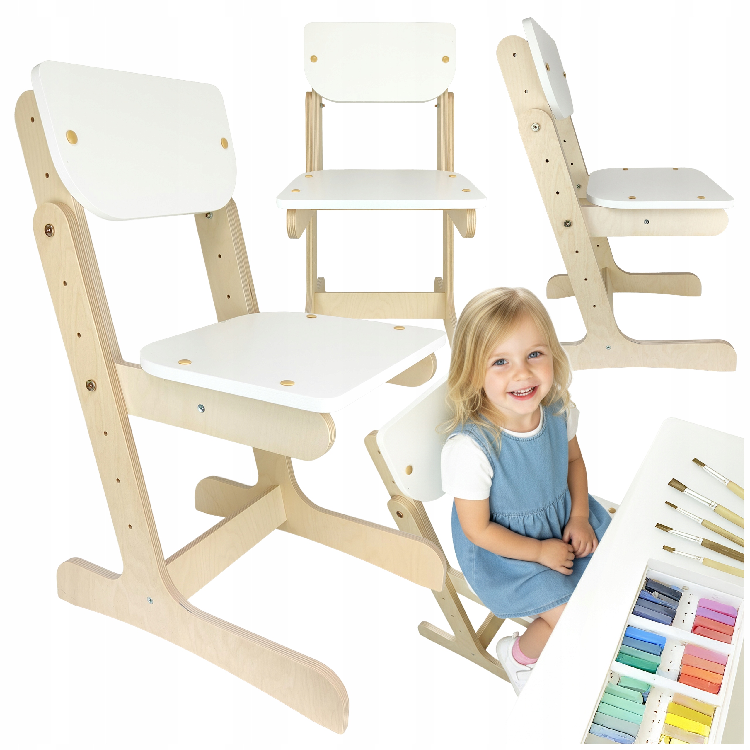 Regulovatelné křeslo pro děti k psacímu stolu Stolička do pokoje Bílá pro malování