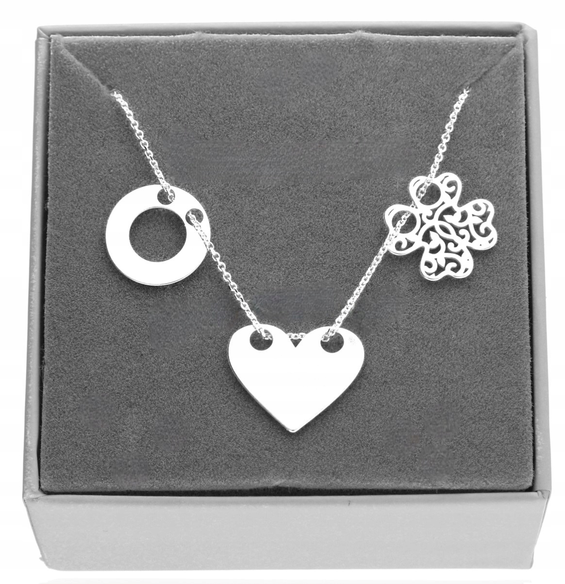 Řetízek tři přívěsky srdce kolečko čtyřlístek Celebrita stříbro 925 40 cm
