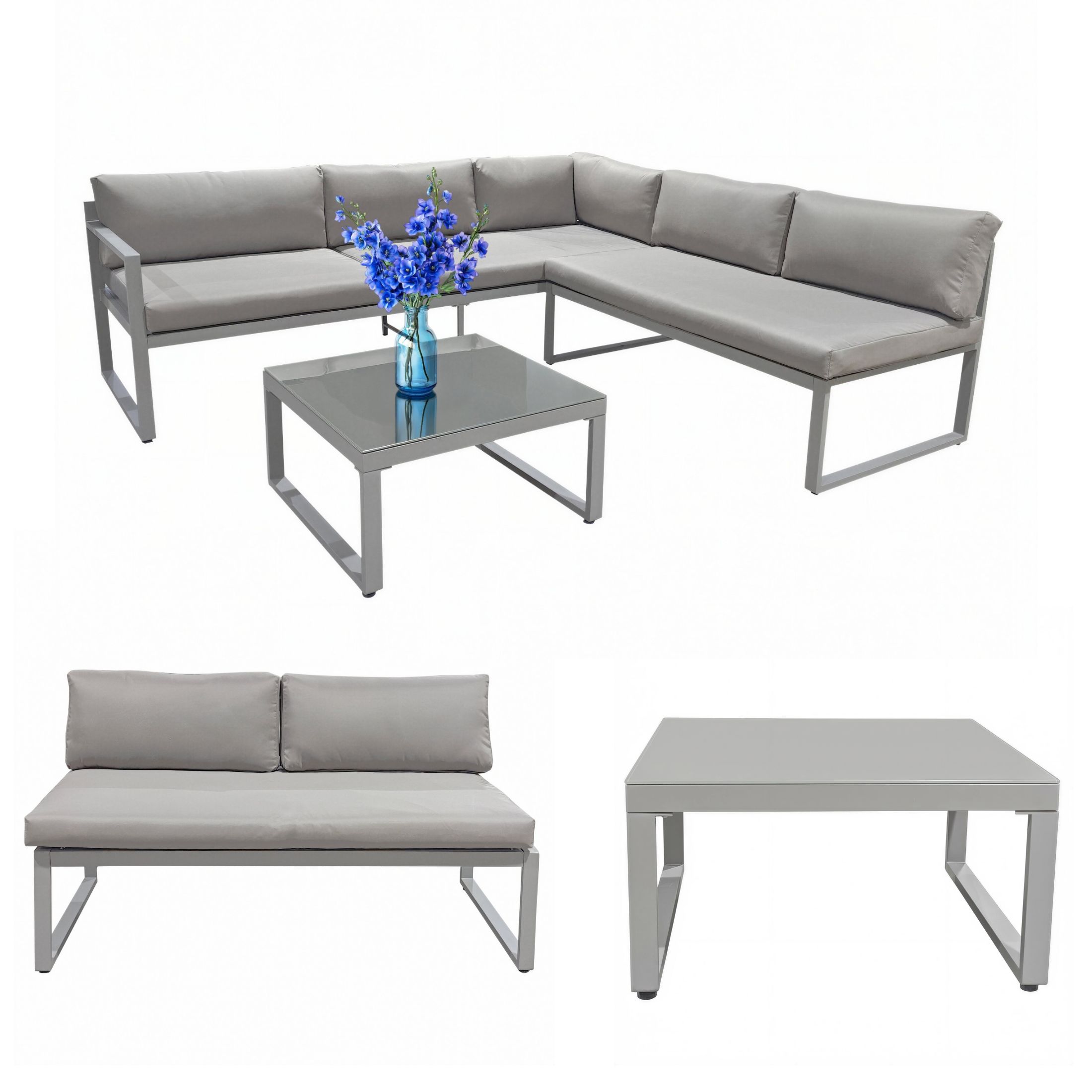 Meble Ogrodowe Zestaw Sofa Aluminiowa Stolik Szklany Narożnik Modułowy