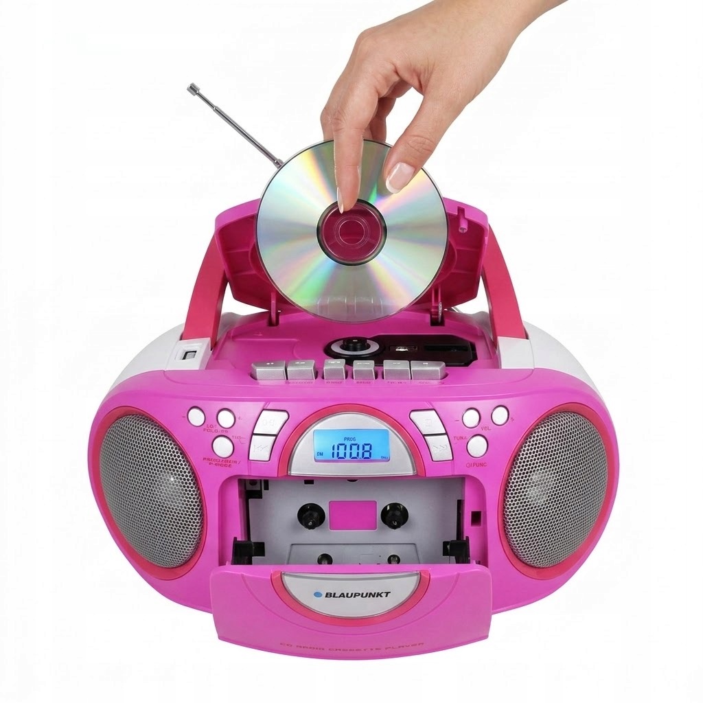 Radiopřijímač CD Blaupunkt BB16PK Usb Aux Fm Růžový Zobrazovací LCD Kazeta