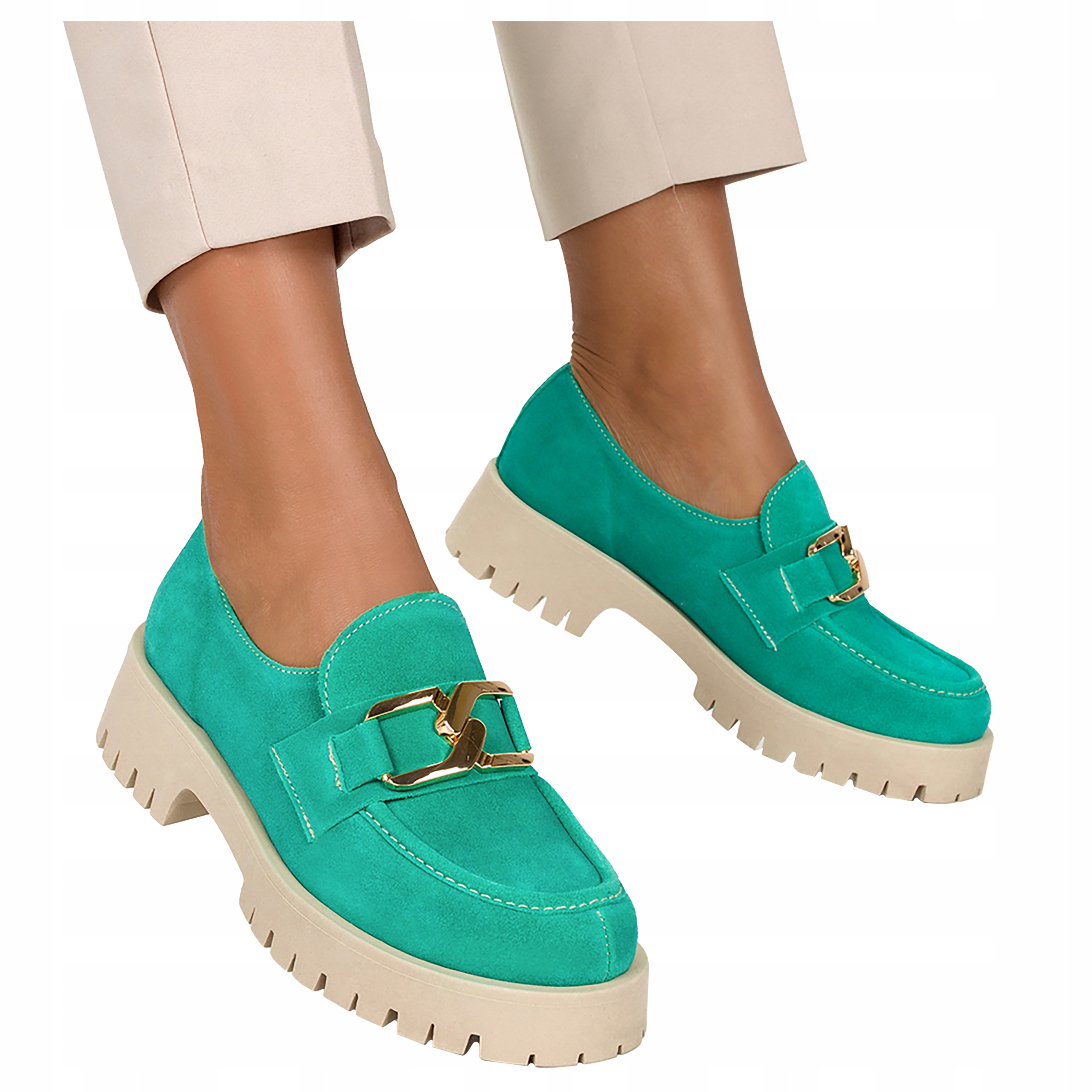 Polobotky Mokasíny Kožené Pl Platforma Řetěz 41