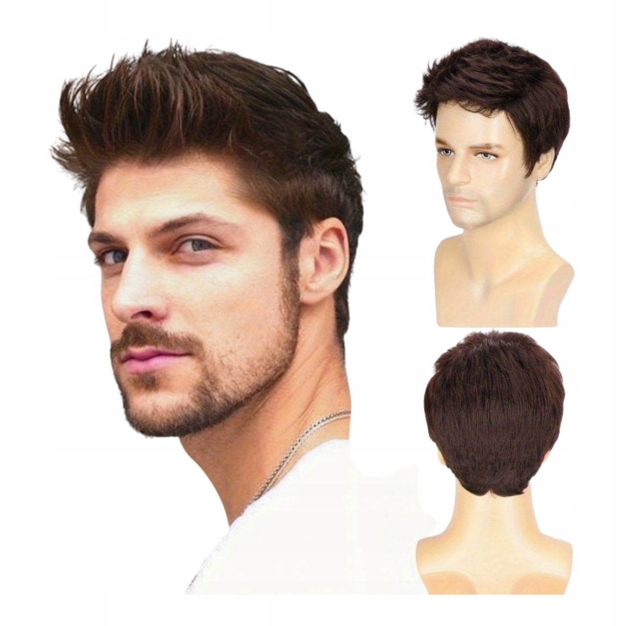 Pánská paruka Hnědá Brunet Jednoduchá z vysokoteplotních vláken Čepek