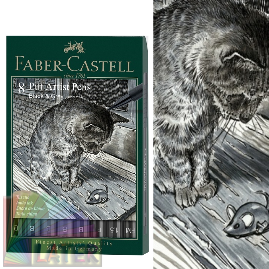 Sada 8 ks tenkopisů Pitt Artist Black & Grey