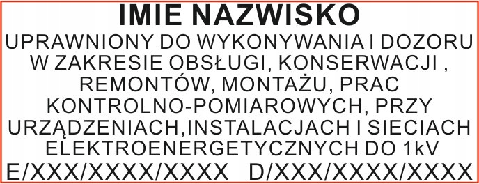 

Pieczątka Gazownika Uprawnienia Sep G3 E/D3