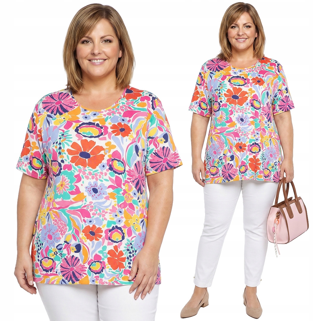 Jednoduchá halenka s barevnými vzory plus size velikost 60/62