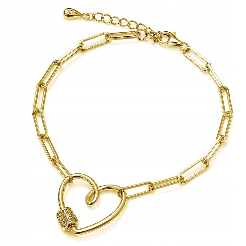 Stříbrný Ag 925 náramek pozlacená srdce B05112