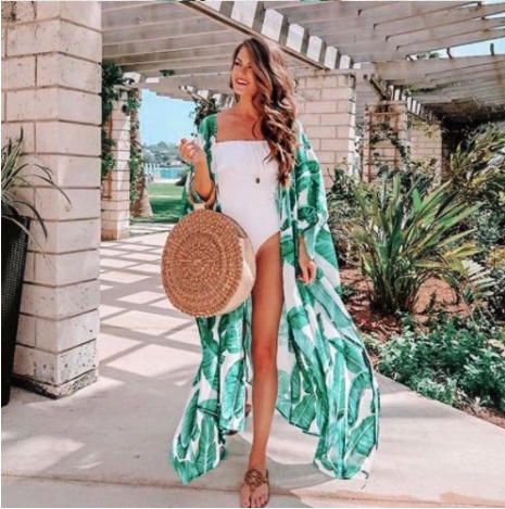 PAREO ZIELONE LIŚCIE PRINT NARZUTKA NA STRÓJ MAXI Rodzaj tunika