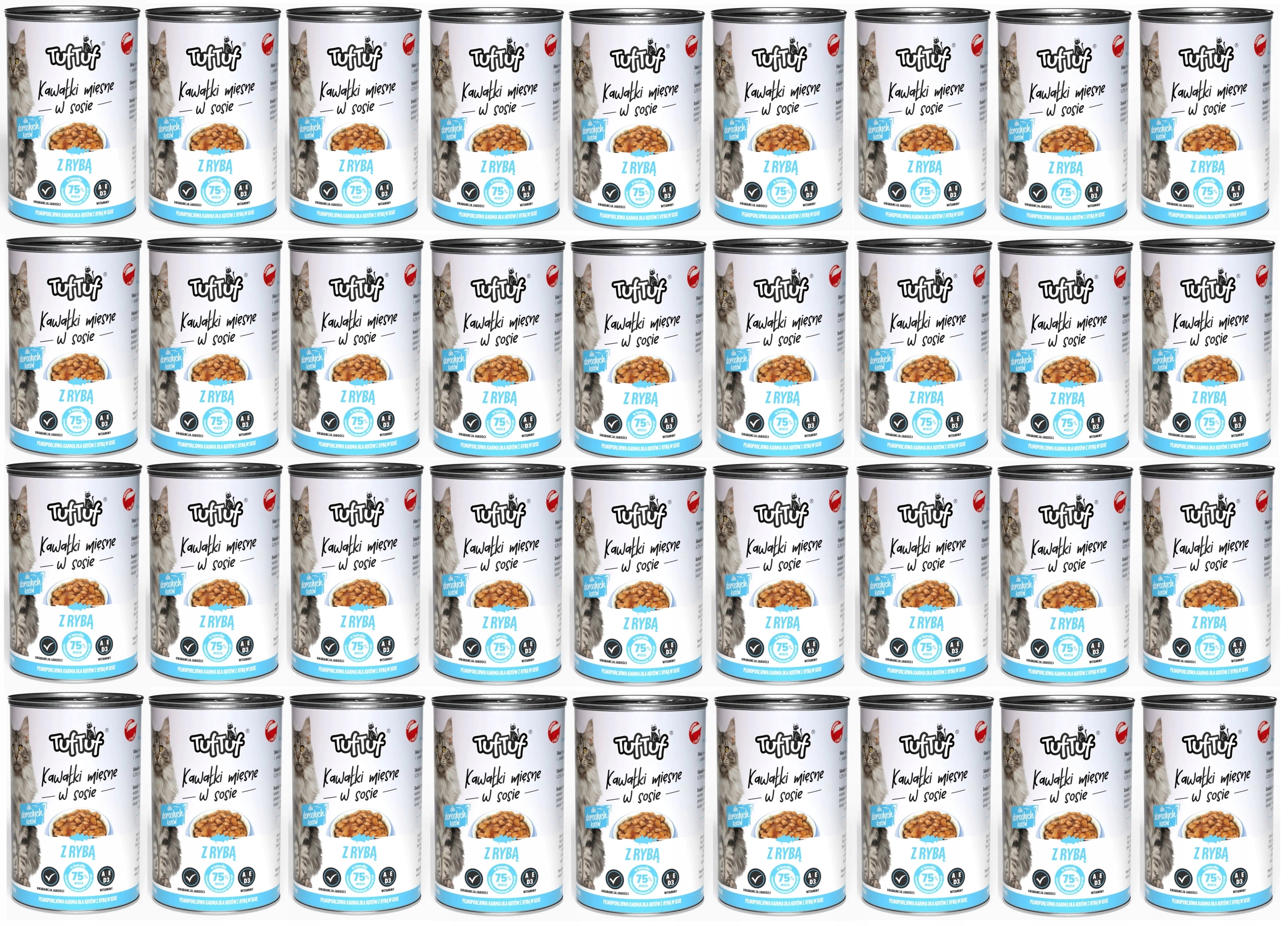 Levně Krmivo pro mokré kočky Tuf Tuf – masové kousky ryba 415 g x 36 ks