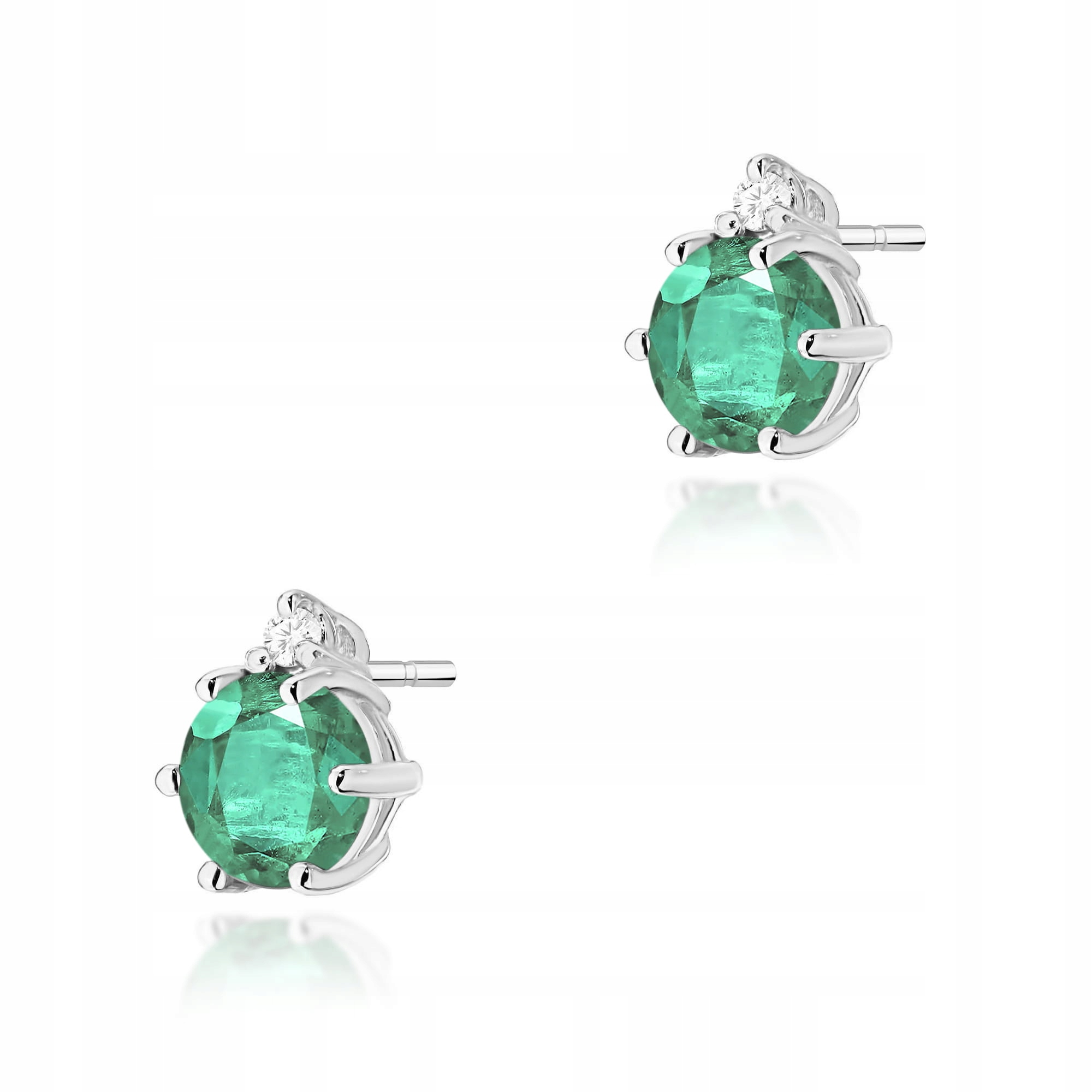 Náušnice z bílého zlata 585 s brilianty, elegantní, 1,1 g smaragdové barvy
