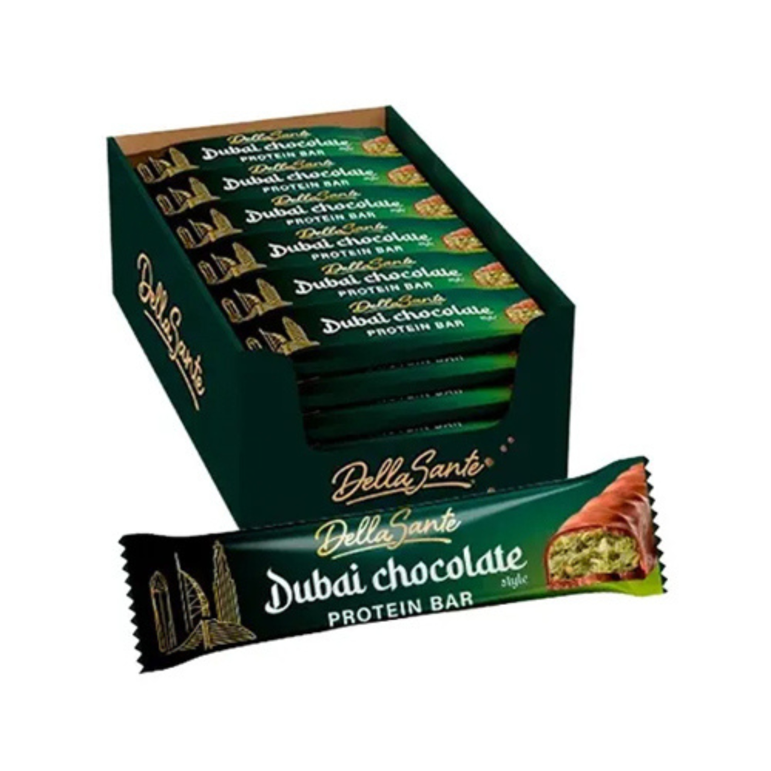 Baton Proteinowy Sante Dubai Chocolate Pistacje Kadayif 15g Białka 24x